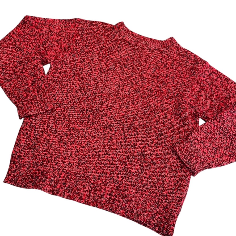 Eddie Bauer Sweater Mens Medium Red Black Vintage 80s Wool Blend Dadcore Lodge